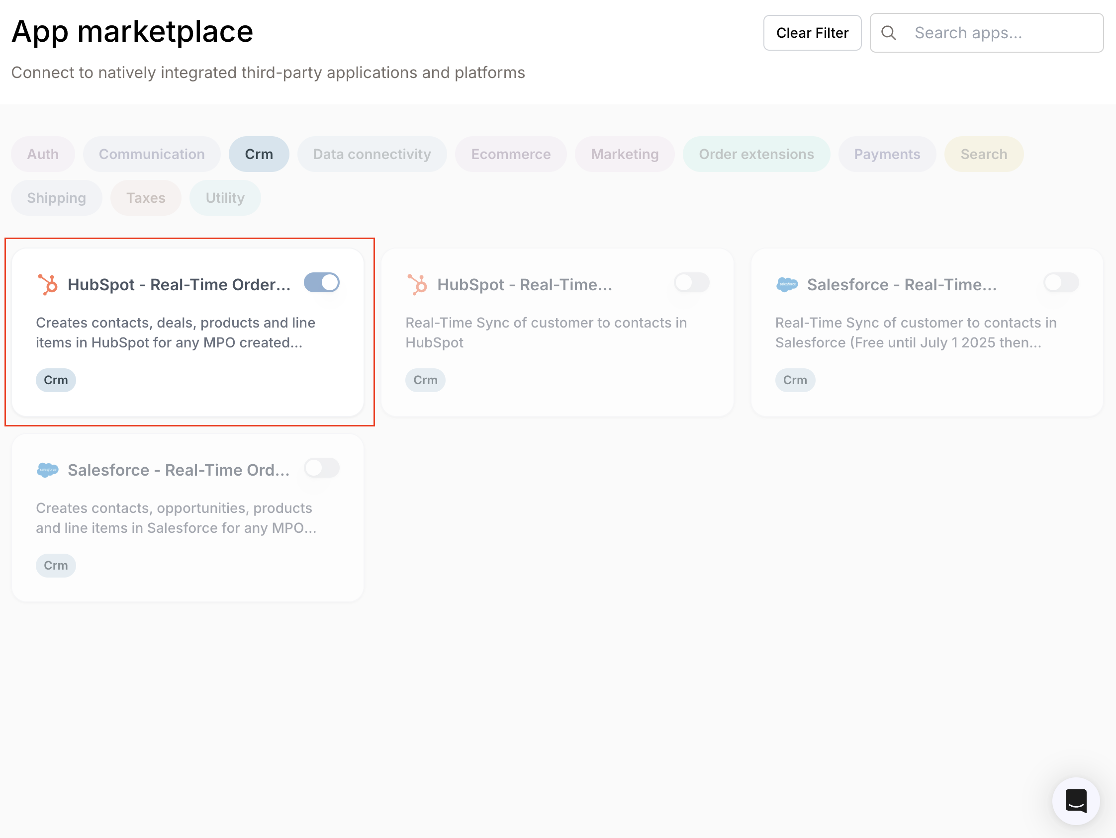 Hubspot marketplace activation