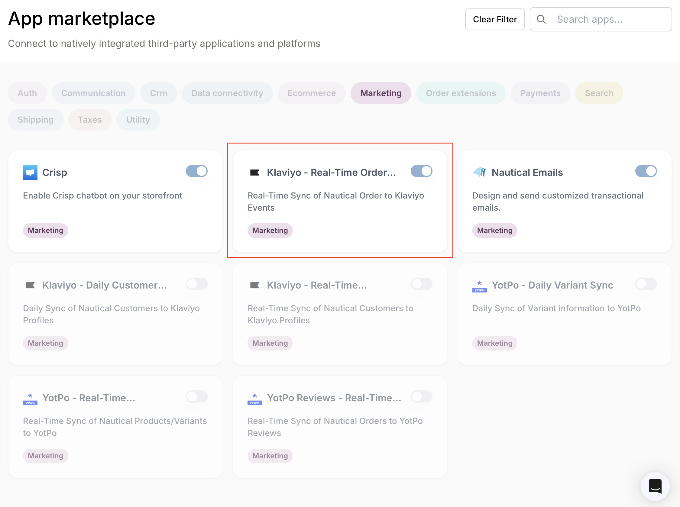Klaviyo marketplace activation